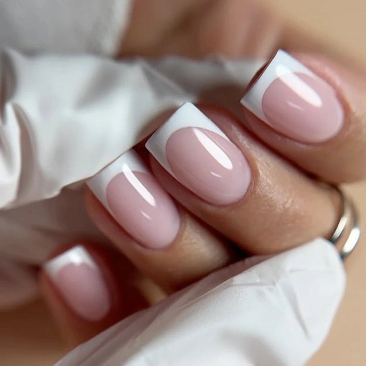24Pcs French Tip Press-On Nails — Minimalist Square Full Cover Fake Nails with Glue | Mzunye