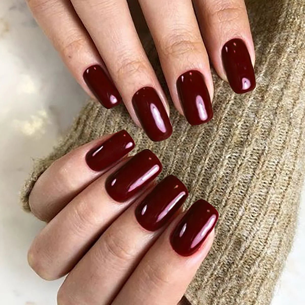 24Pcs French Tip Press-On Nails — Minimalist Square Full Cover Fake Nails with Glue | Mzunye