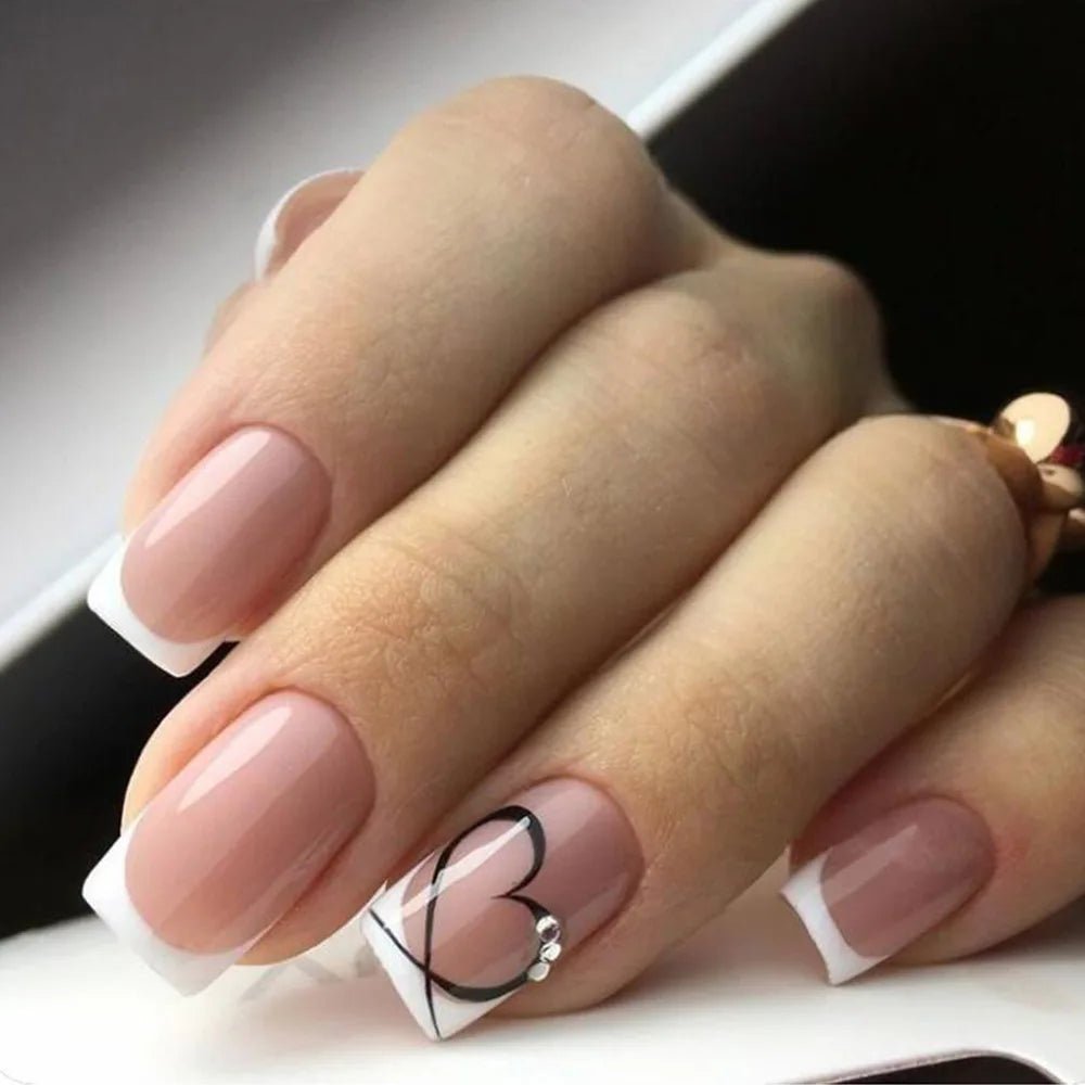 24Pcs French Tip Press-On Nails — Minimalist Square Full Cover Fake Nails with Glue | Mzunye