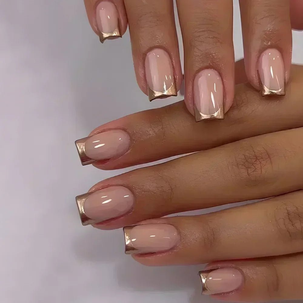 24Pcs French Tip Press-On Nails — Minimalist Square Full Cover Fake Nails with Glue | Mzunye