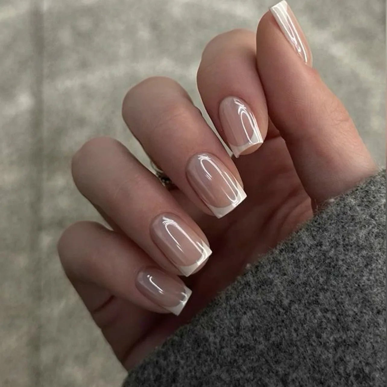 24Pcs French Tip Press-On Nails — Minimalist Square Full Cover Fake Nails with Glue | Mzunye