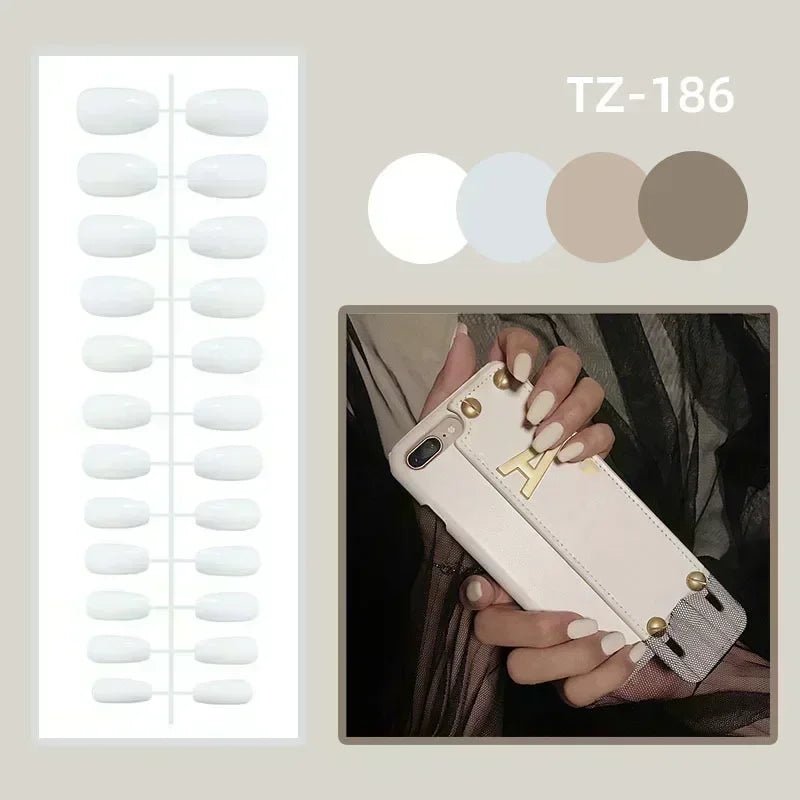 24Pcs French Tip Press-On Nails — Minimalist Square Full Cover Fake Nails with Glue | Mzunye
