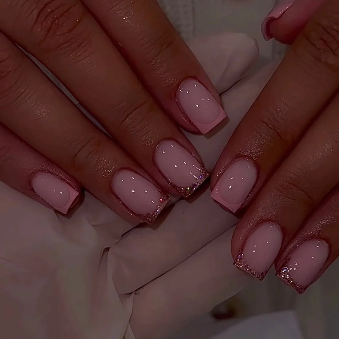 24Pcs French Tip Press-On Nails — Minimalist Square Full Cover Fake Nails with Glue | Mzunye