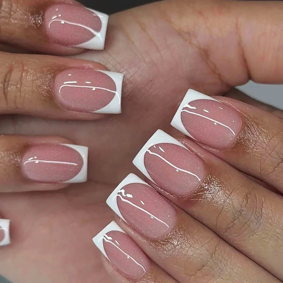 24Pcs French Tip Press-On Nails — Minimalist Square Full Cover Fake Nails with Glue | Mzunye