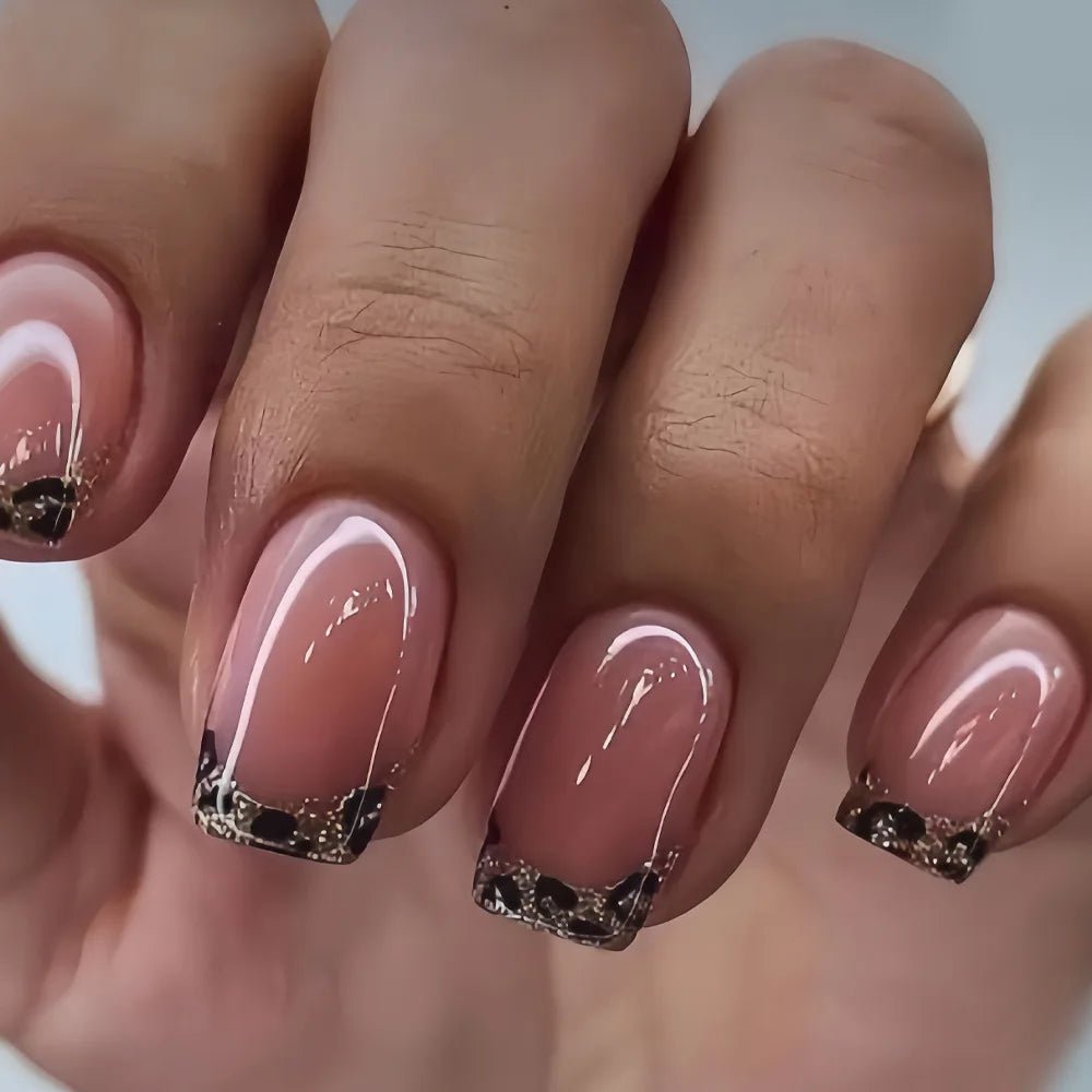 24Pcs French Tip Press-On Nails — Minimalist Square Full Cover Fake Nails with Glue | Mzunye