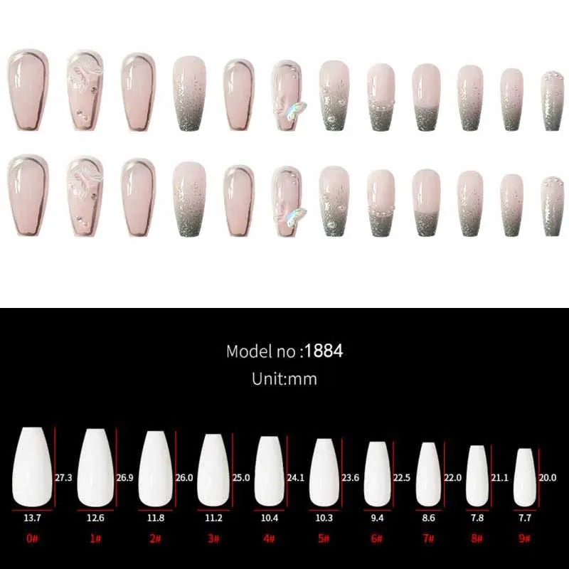 24pcs Long Coffin Press - On Nails — Pink Rhinestone Glam Designs for Women - Mzunye