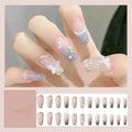 24pcs Long Coffin Press - On Nails — Pink Rhinestone Glam Designs for Women - Mzunye