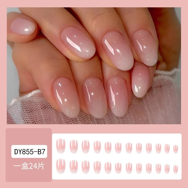 24pcs Oval Short Ombré Press - On Nails — Spring Pink Wearable Nail Art for Women & Girls - Mzunye