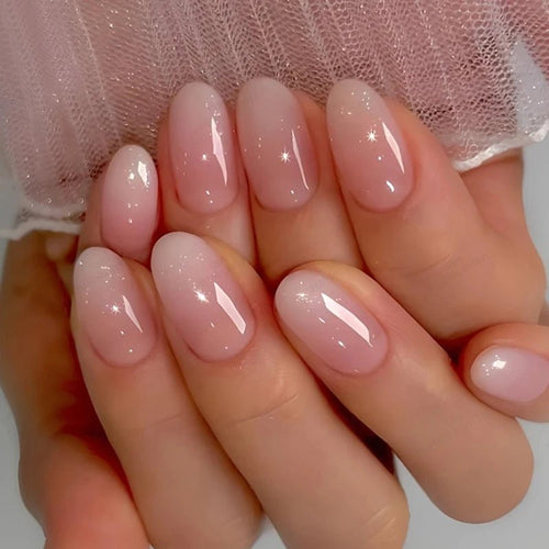 24pcs Oval Short Ombré Press - On Nails — Spring Pink Wearable Nail Art for Women & Girls - Mzunye