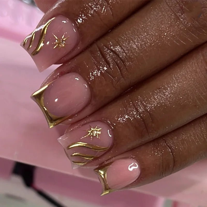 24pcs Press - On Nails — Short Almond Bowknot & French Tip Sweet Nail Set - Mzunye