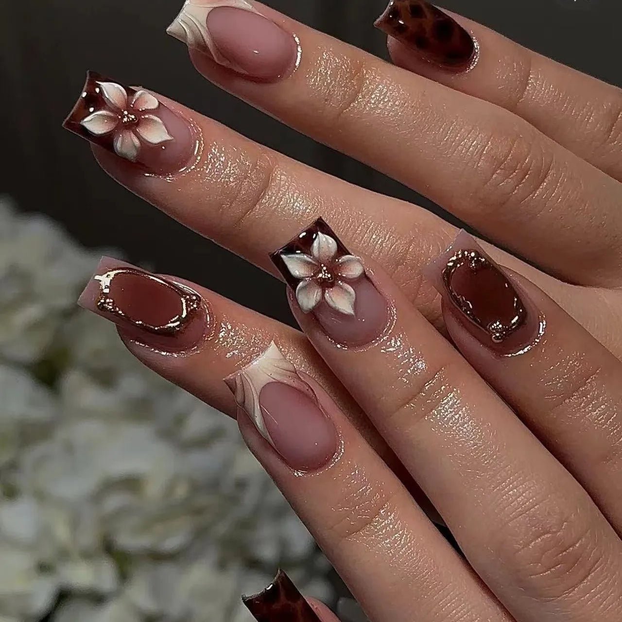 24pcs Press - On Nails — Short Almond Bowknot & French Tip Sweet Nail Set - Mzunye