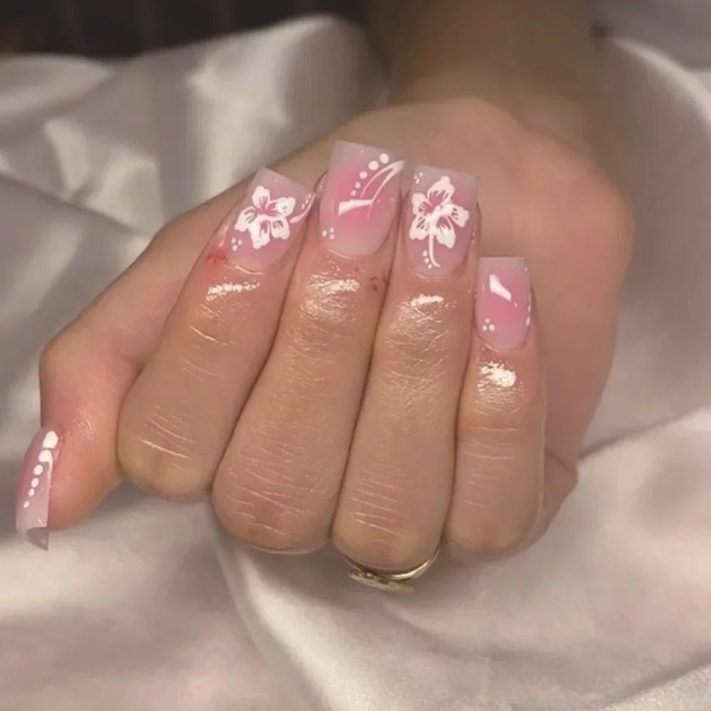 24pcs Press - On Nails — Short Almond Bowknot & French Tip Sweet Nail Set - Mzunye