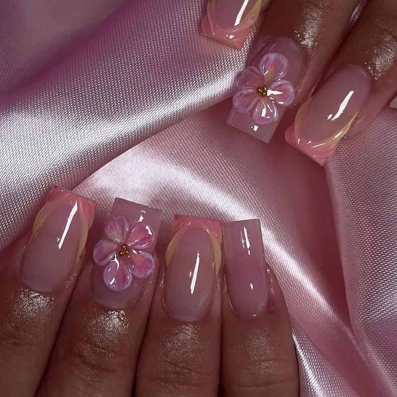 24pcs Press - On Nails — Short Almond Bowknot & French Tip Sweet Nail Set - Mzunye