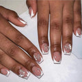 24pcs Press - On Nails — Short Almond Bowknot & French Tip Sweet Nail Set - Mzunye