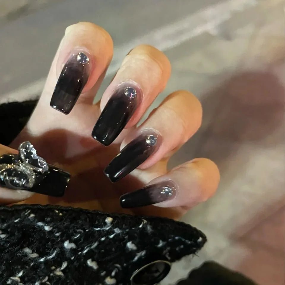 24pcs Press - On Nails — Short Almond Bowknot & French Tip Sweet Nail Set - Mzunye