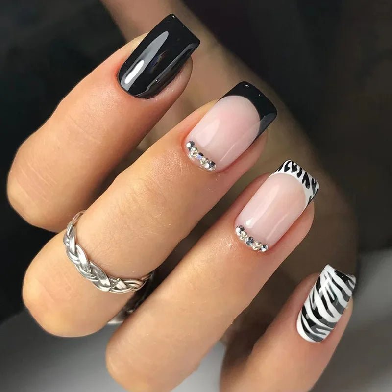 24pcs Press - On Nails — Short Almond Bowknot & French Tip Sweet Nail Set - Mzunye
