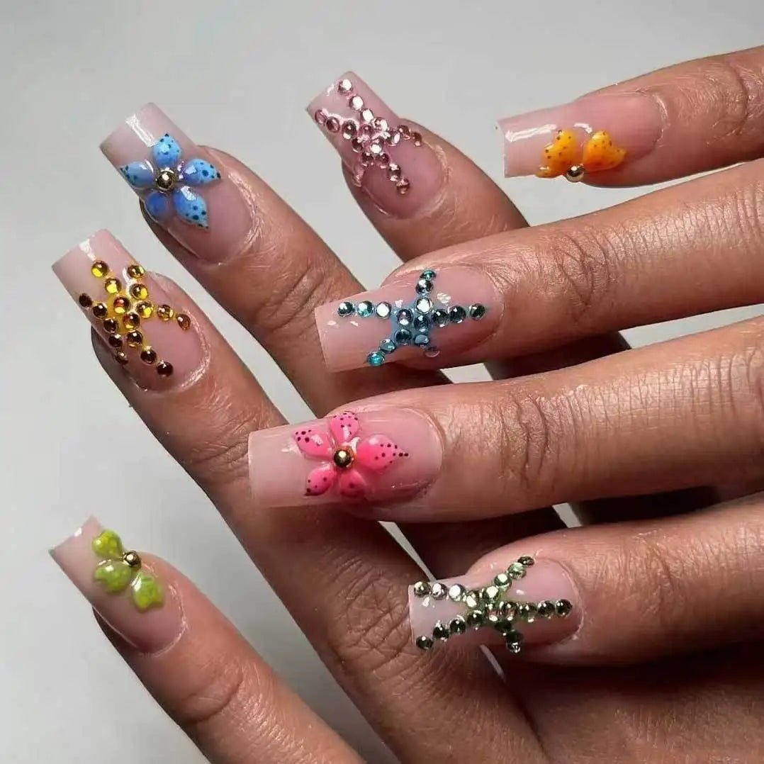 24pcs Press - On Nails — Short Almond Bowknot & French Tip Sweet Nail Set - Mzunye