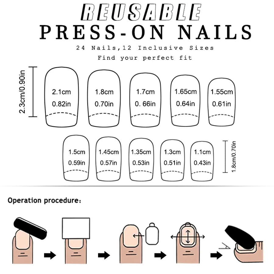 24pcs Press - On Nails — Short Almond Bowknot & French Tip Sweet Nail Set - Mzunye