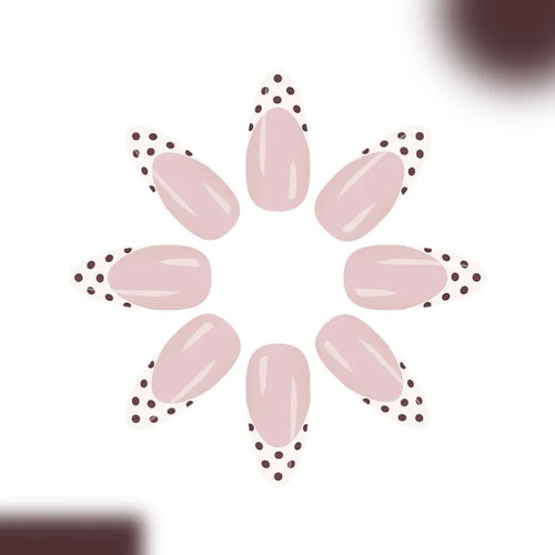24pcs Sweet French Almond Press - On Nails — White Base with Brown Tips & Dot Details - Mzunye