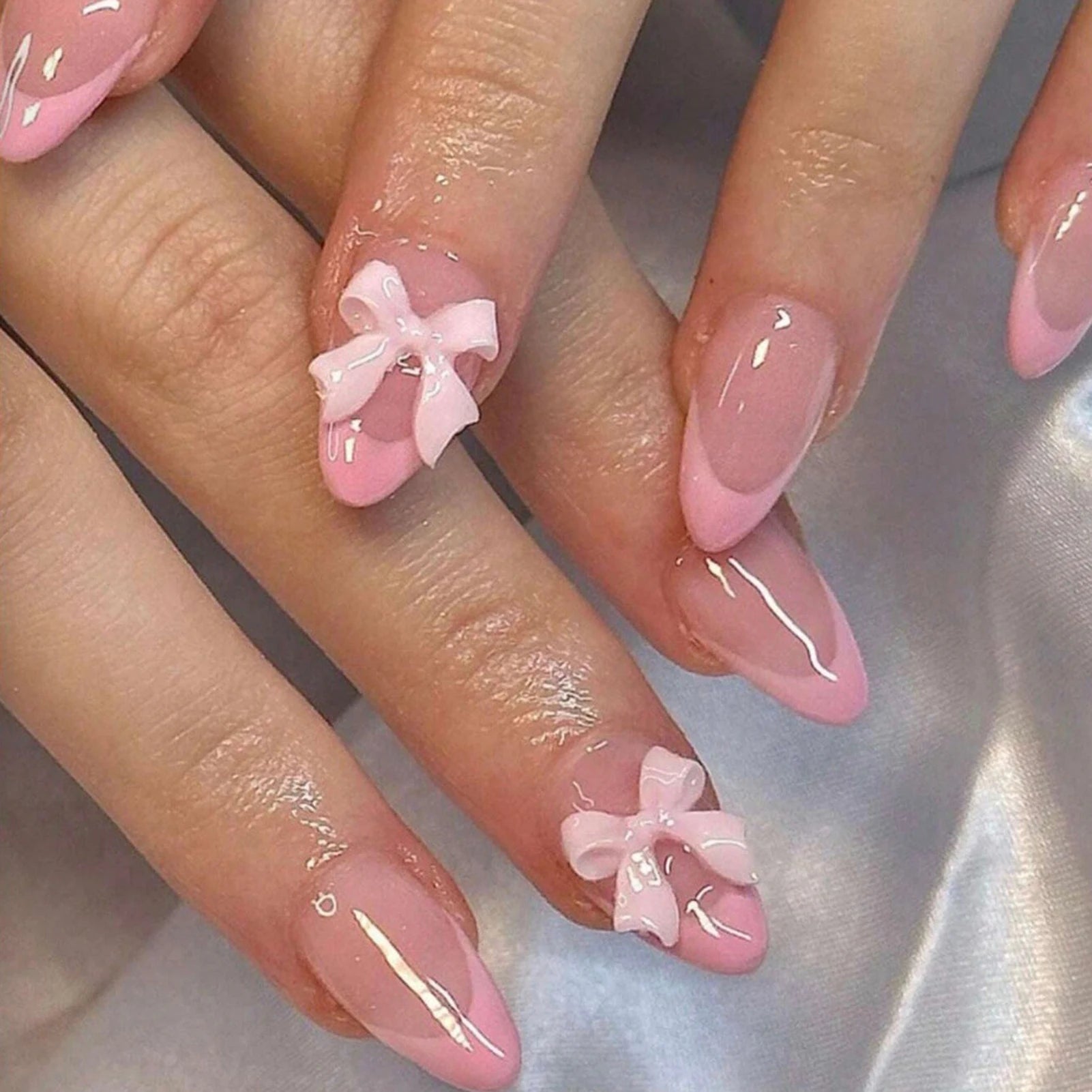24pcs White French Press - On Nails — 3D Bowknot Full Cover Wearable Fake Nails for Women & Girls - Mzunye