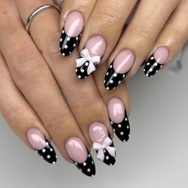 24pcs White French Press - On Nails — 3D Bowknot Full Cover Wearable Fake Nails for Women & Girls - Mzunye