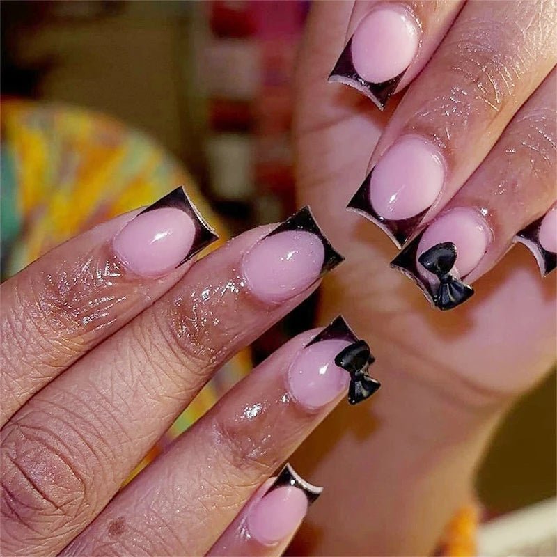 24pcs White French Press - On Nails — 3D Bowknot Full Cover Wearable Fake Nails for Women & Girls - Mzunye
