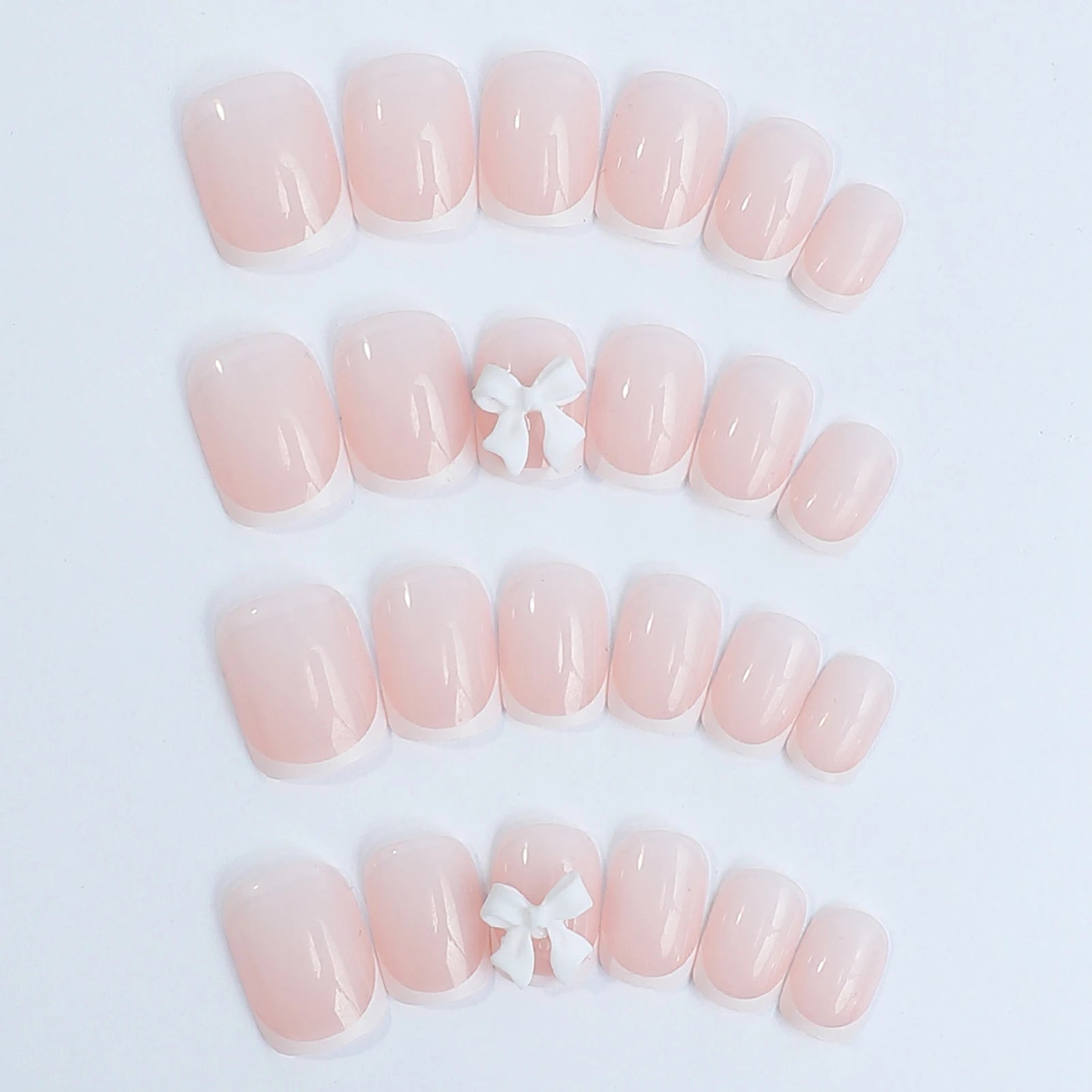 24pcs White French Press - On Nails — 3D Bowknot Full Cover Wearable Fake Nails for Women & Girls - Mzunye