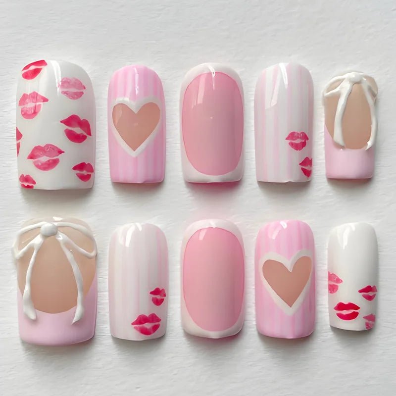 24pcs White French Press - On Nails — 3D Bowknot Full Cover Wearable Fake Nails for Women & Girls - Mzunye