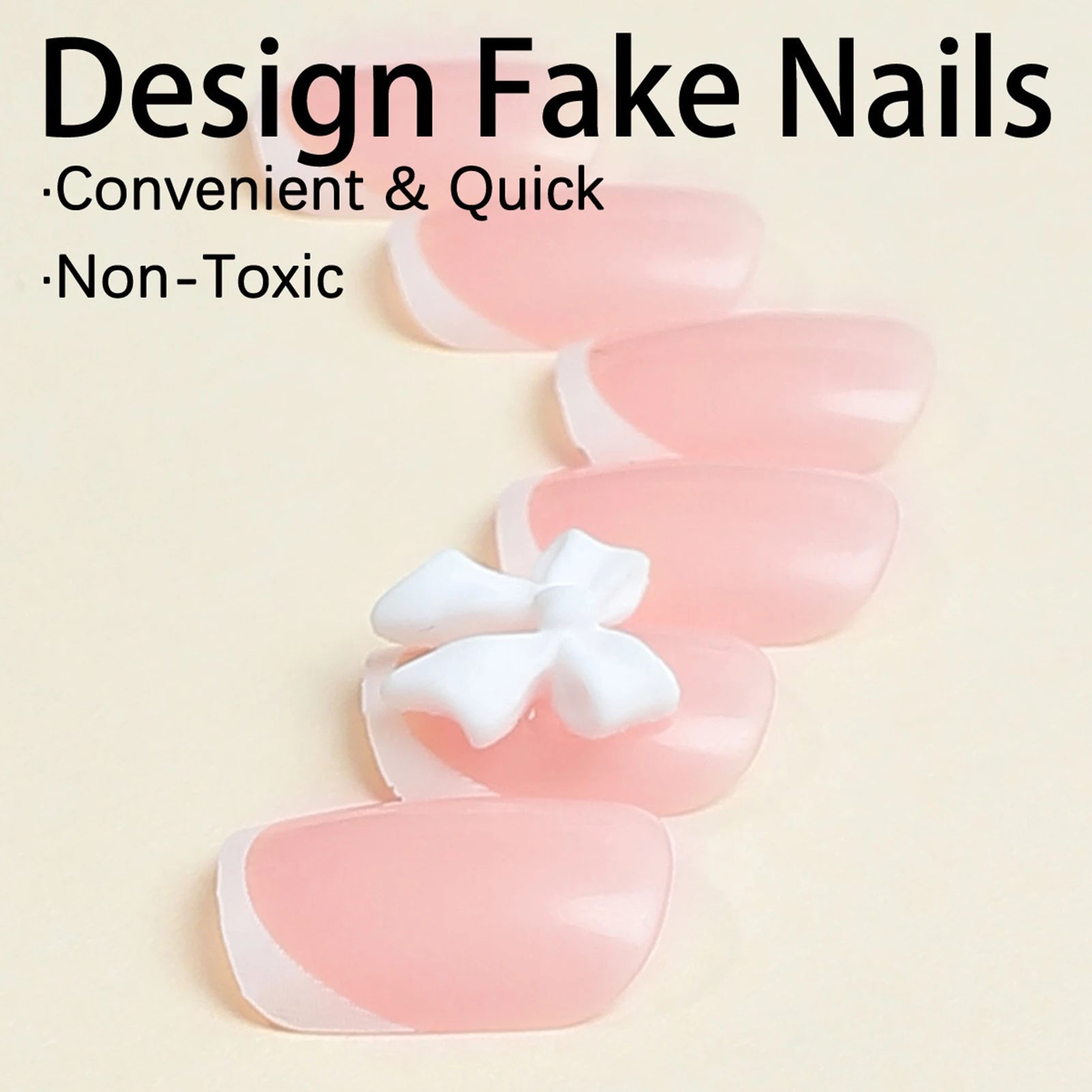 24pcs White French Press - On Nails — 3D Bowknot Full Cover Wearable Fake Nails for Women & Girls - Mzunye