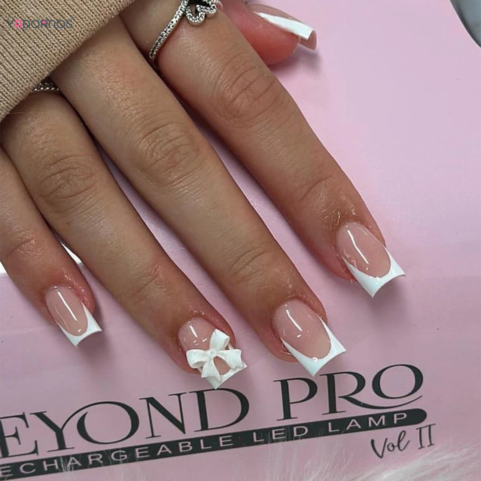 24pcs White French Press - On Nails — 3D Bowknot Full Cover Wearable Fake Nails for Women & Girls - Mzunye