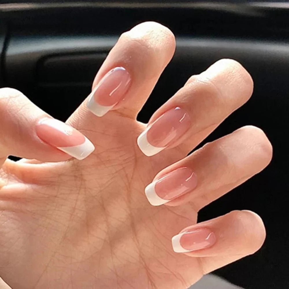 24pcs White French Press - On Nails — 3D Bowknot Full Cover Wearable Fake Nails for Women & Girls - Mzunye
