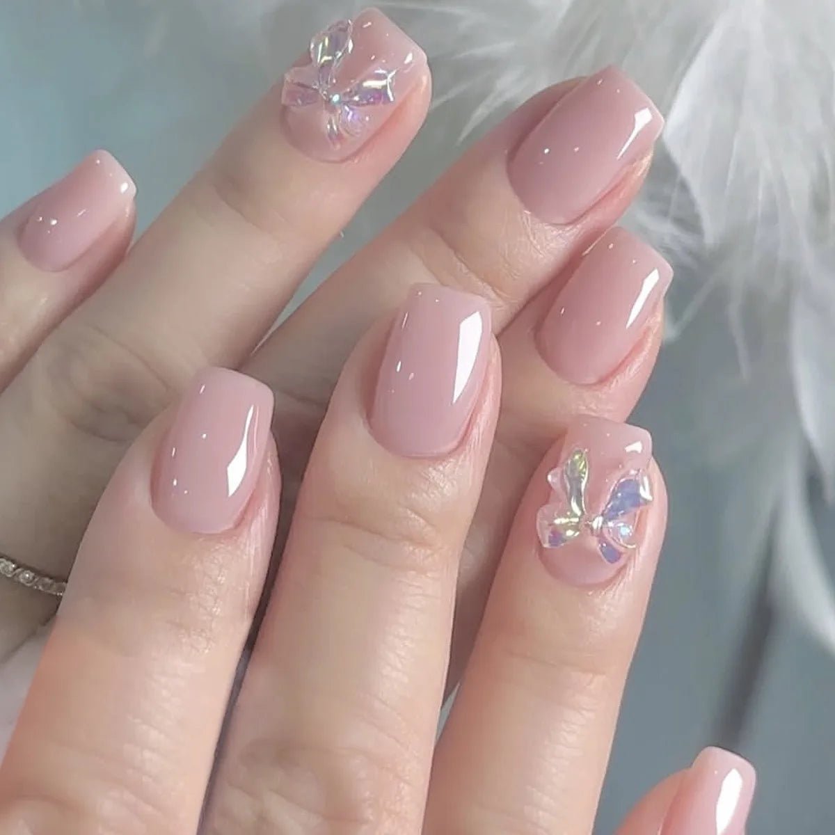 24pcs White French Press - On Nails — 3D Bowknot Full Cover Wearable Fake Nails for Women & Girls - Mzunye