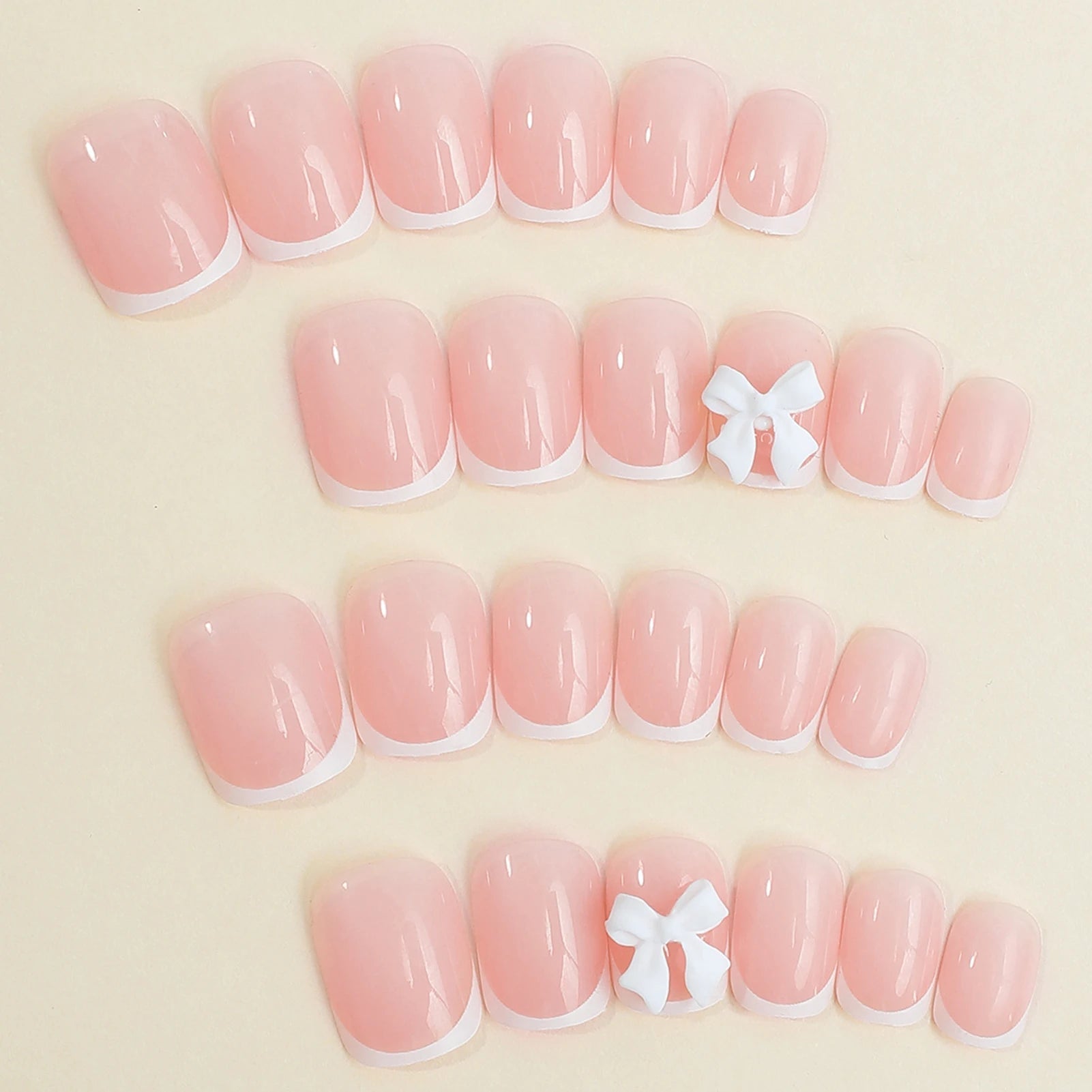24pcs White French Press - On Nails — 3D Bowknot Full Cover Wearable Fake Nails for Women & Girls - Mzunye
