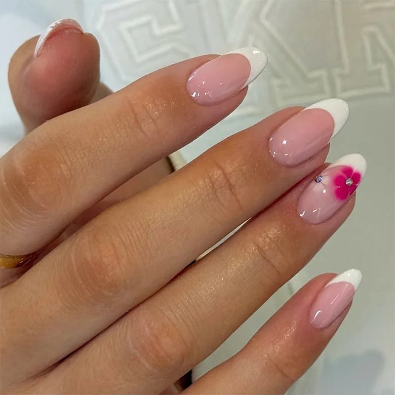24pcs White French Press - On Nails — 3D Bowknot Full Cover Wearable Fake Nails for Women & Girls - Mzunye