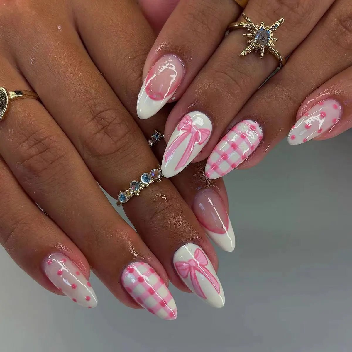 24pcs White French Press - On Nails — 3D Bowknot Full Cover Wearable Fake Nails for Women & Girls - Mzunye