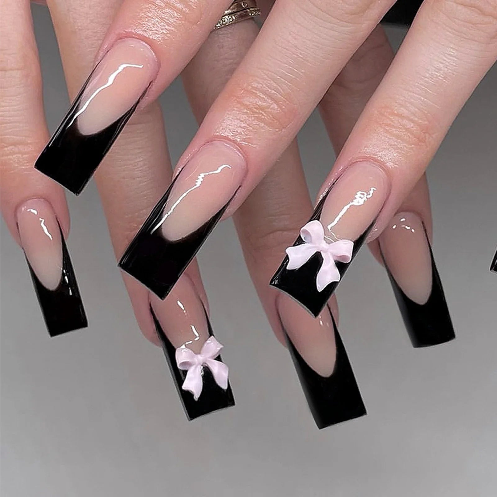 24pcs White French Press - On Nails — 3D Bowknot Full Cover Wearable Fake Nails for Women & Girls - Mzunye