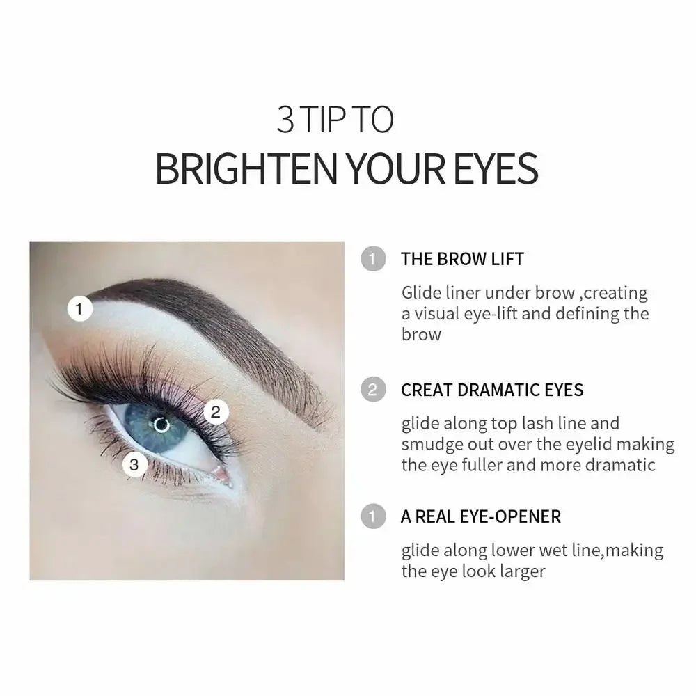 3 - Pack Matte White Eyeliner Pencils — Waterproof, Fast - Drying & Long - Lasting - Mzunye