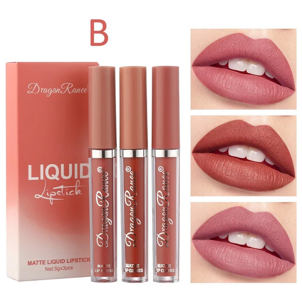 3pc Korean Matte Liquid Lipstick Set — Long - Lasting Waterproof Lip Makeup for Women - Mzunye
