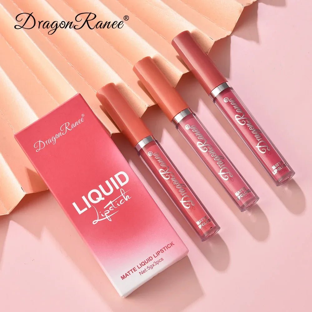 3pc Korean Matte Liquid Lipstick Set — Long - Lasting Waterproof Lip Makeup for Women - Mzunye