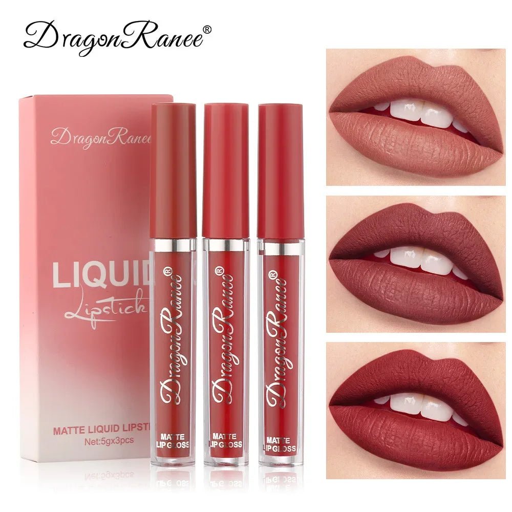 3pc Korean Matte Liquid Lipstick Set — Long - Lasting Waterproof Lip Makeup for Women - Mzunye