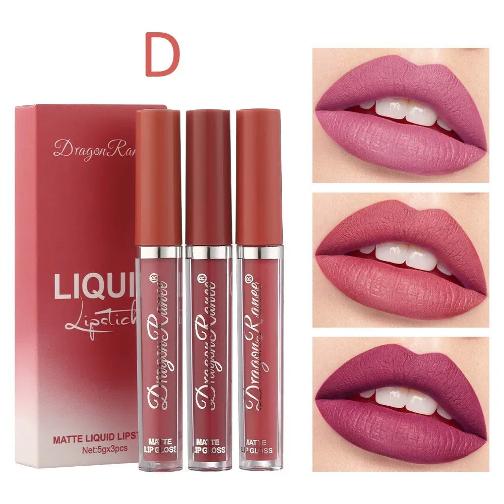 3pc Korean Matte Liquid Lipstick Set — Long - Lasting Waterproof Lip Makeup for Women - Mzunye