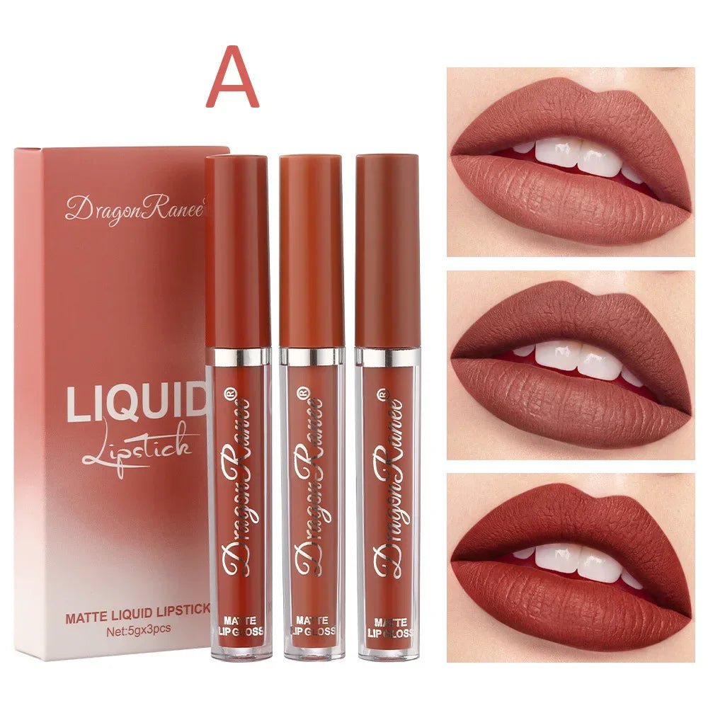 3pc Korean Matte Liquid Lipstick Set — Long - Lasting Waterproof Lip Makeup for Women - Mzunye