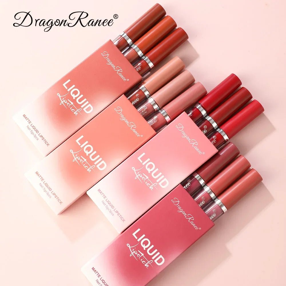 3pc Korean Matte Liquid Lipstick Set — Long - Lasting Waterproof Lip Makeup for Women - Mzunye