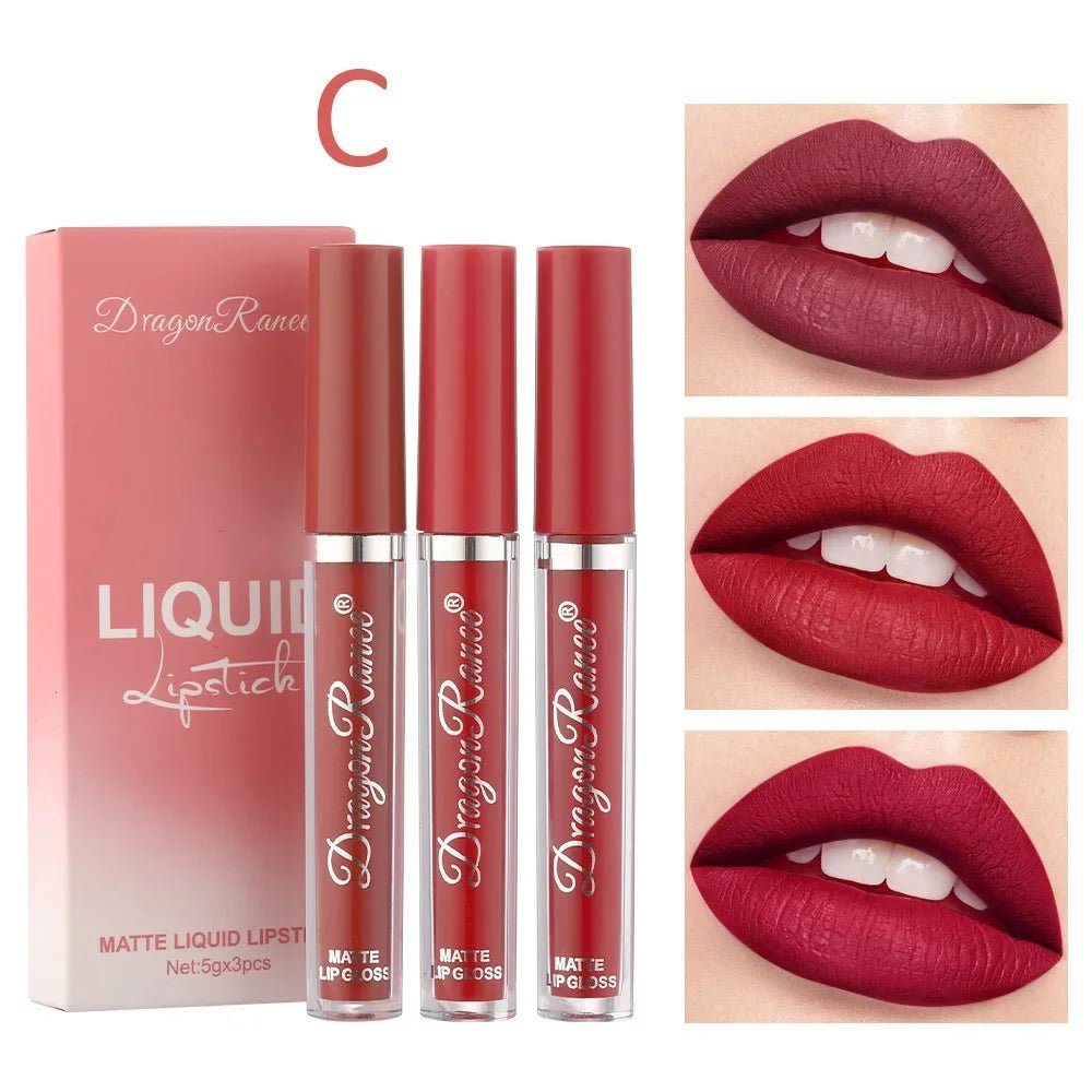 3pc Korean Matte Liquid Lipstick Set — Long - Lasting Waterproof Lip Makeup for Women - Mzunye