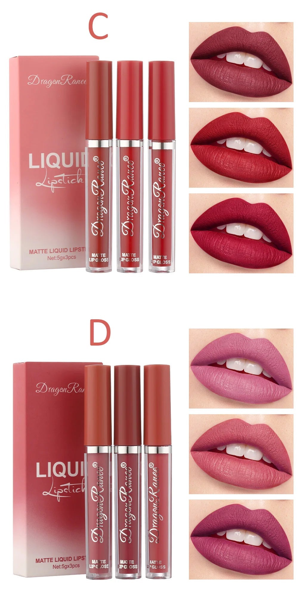 3pc Korean Matte Liquid Lipstick Set — Long - Lasting Waterproof Lip Makeup for Women - Mzunye