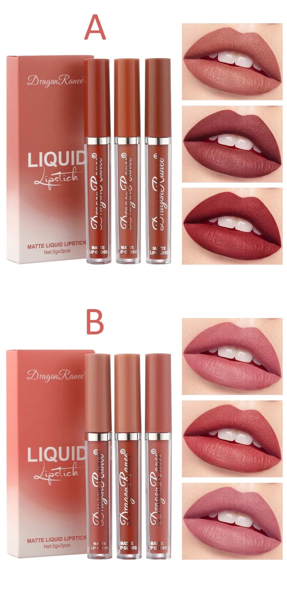 3pc Korean Matte Liquid Lipstick Set — Long - Lasting Waterproof Lip Makeup for Women - Mzunye