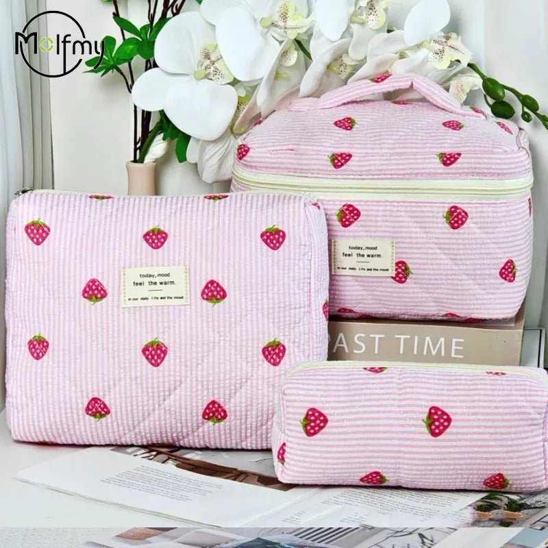 3PCS Quilted Bow Makeup Bag Set – Portable Cosmetic & Travel Organizer - Mzunye