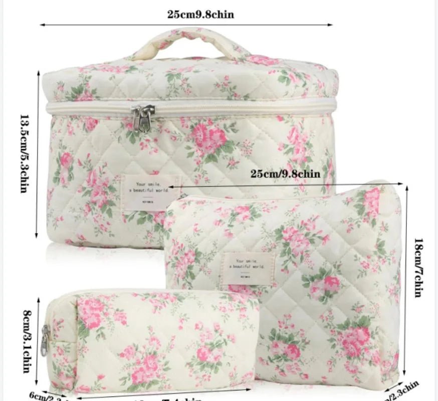 3PCS Quilted Bow Makeup Bag Set – Portable Cosmetic & Travel Organizer - Mzunye