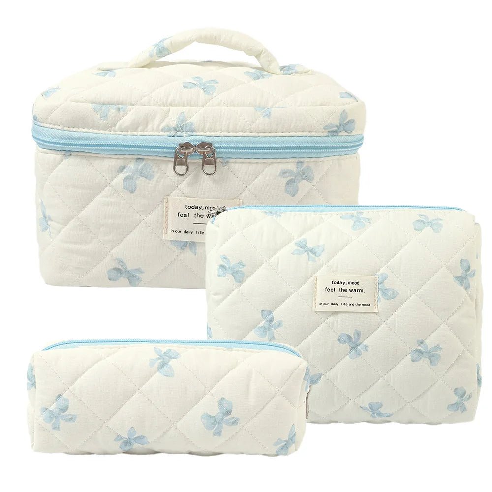 3PCS Quilted Bow Makeup Bag Set – Portable Cosmetic & Travel Organizer - Mzunye