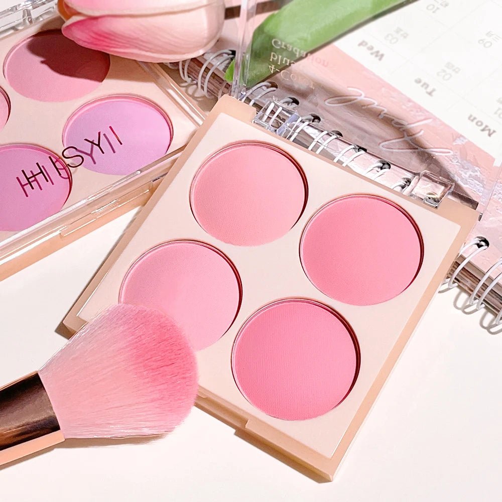 4 - Color Matte Blush Palette — Peach Pink & Coral Korean Soft Glow - Mzunye